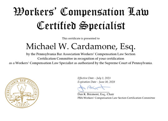 A Small Percentage of Work Comp Lawyers are «Certified» as Specialists in Pennsylvania